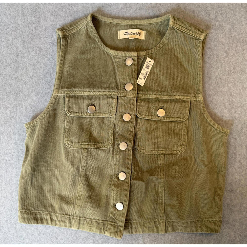 Madewell Cropped Vest Airy Denim Collection Women's Green Size Small NWT